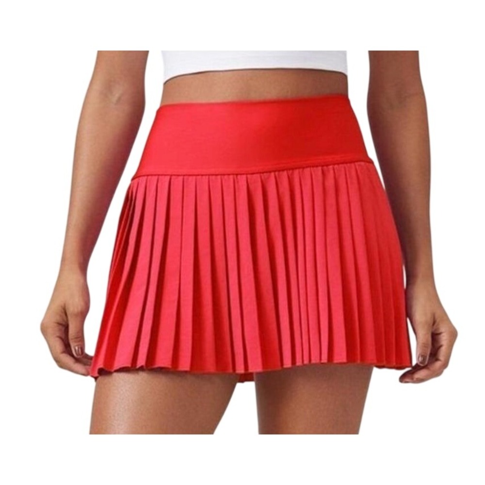 NWT CRZ YOGA Pleated Tennis Skirt RED FEATHERY FIT Biker Shorts Liner Skort US-M